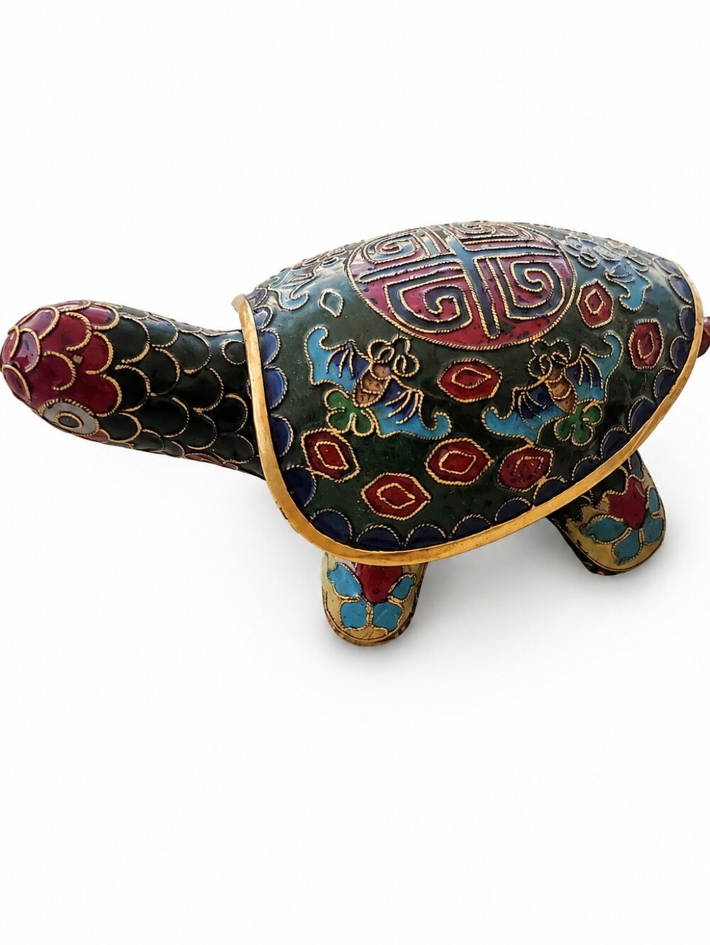 Vintage Cloisonné Enamel Turtle Trinket Box Multicolor